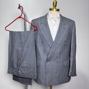 Vintage Potomac Men Grey 100% Wool Double Breasted Suit 41R 32W Peak Lapel